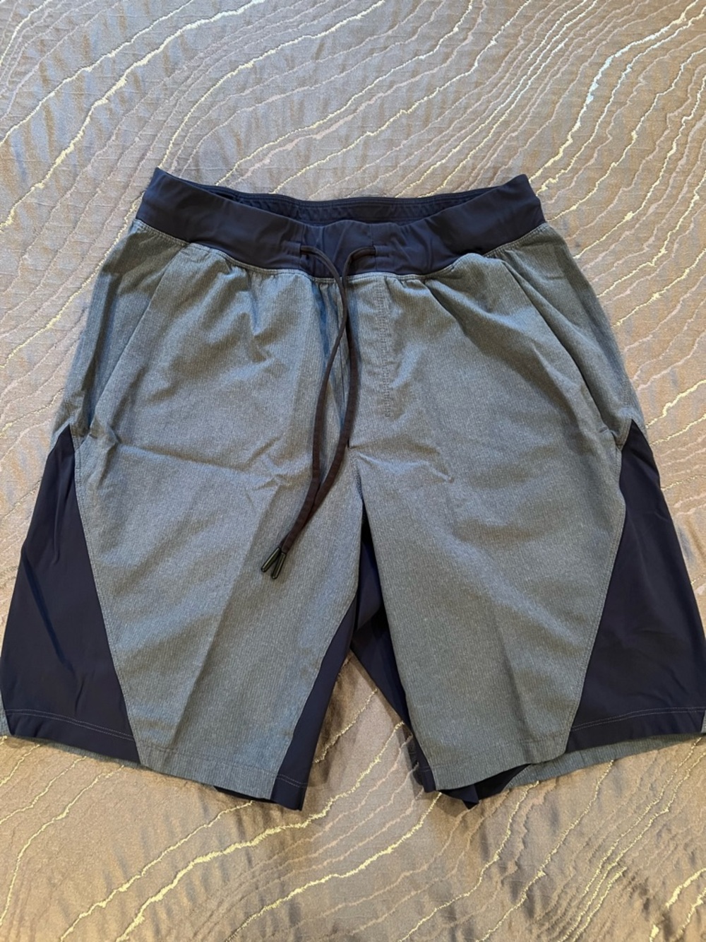 Lululemon Men's Athletic Drawstring Shorts - Blue/Gray with Navy Panels
